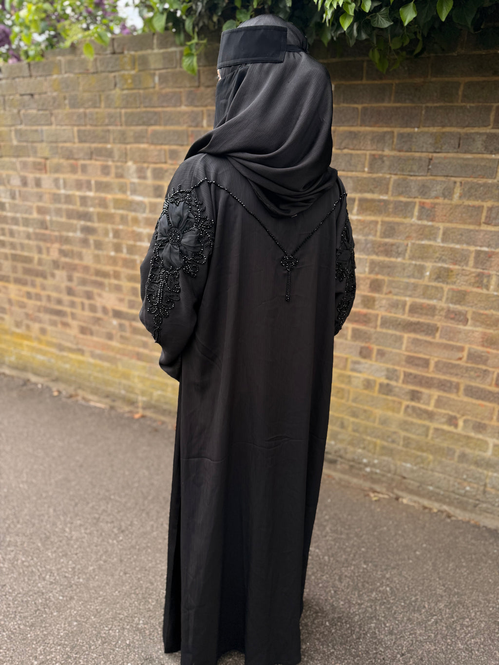 Isha Abaya | Black 3D Floral Embroidered Abaya | Baytul Haya