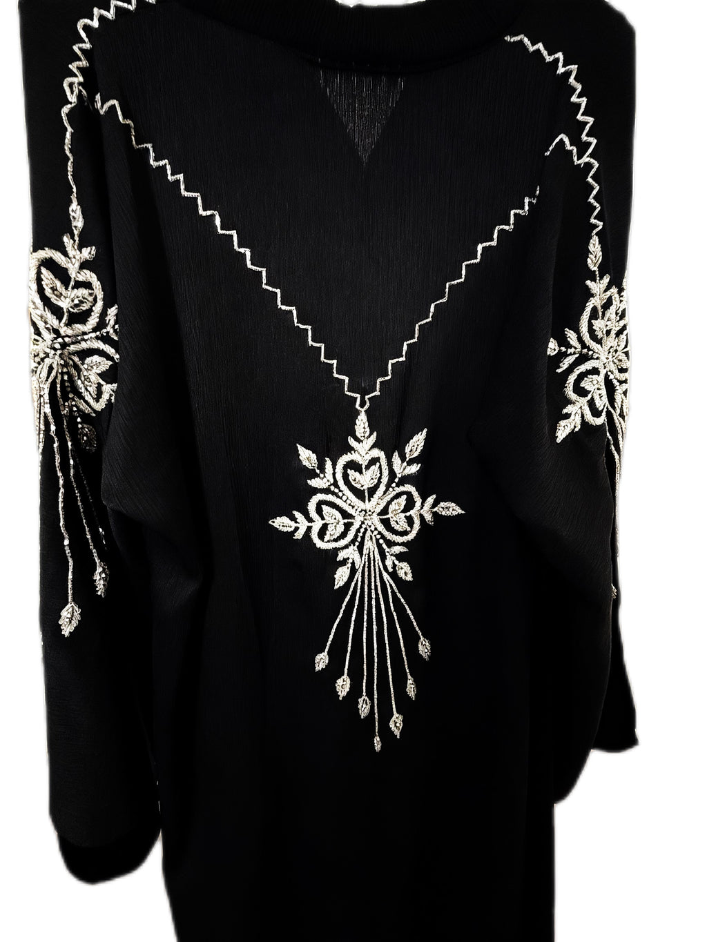 Ayah Abaya | Silver Hand-Embroidered Black Zoom Abaya | Baytul Haya