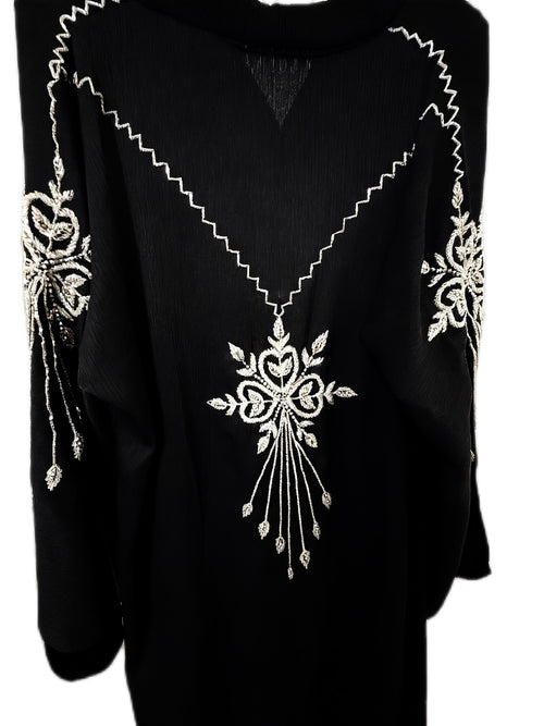Ayah Abaya | Silver Hand-Embroidered Black Zoom Abaya | Baytul Haya