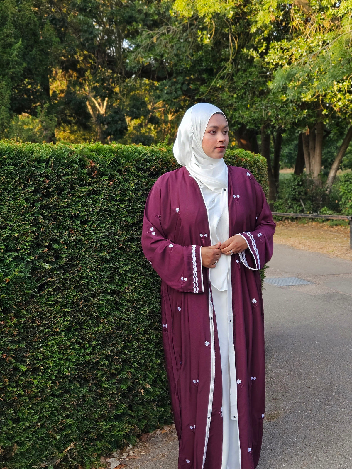 Tulip Abaya | Hand-Embroidered Satin Georgette Abaya | Baytul Haya