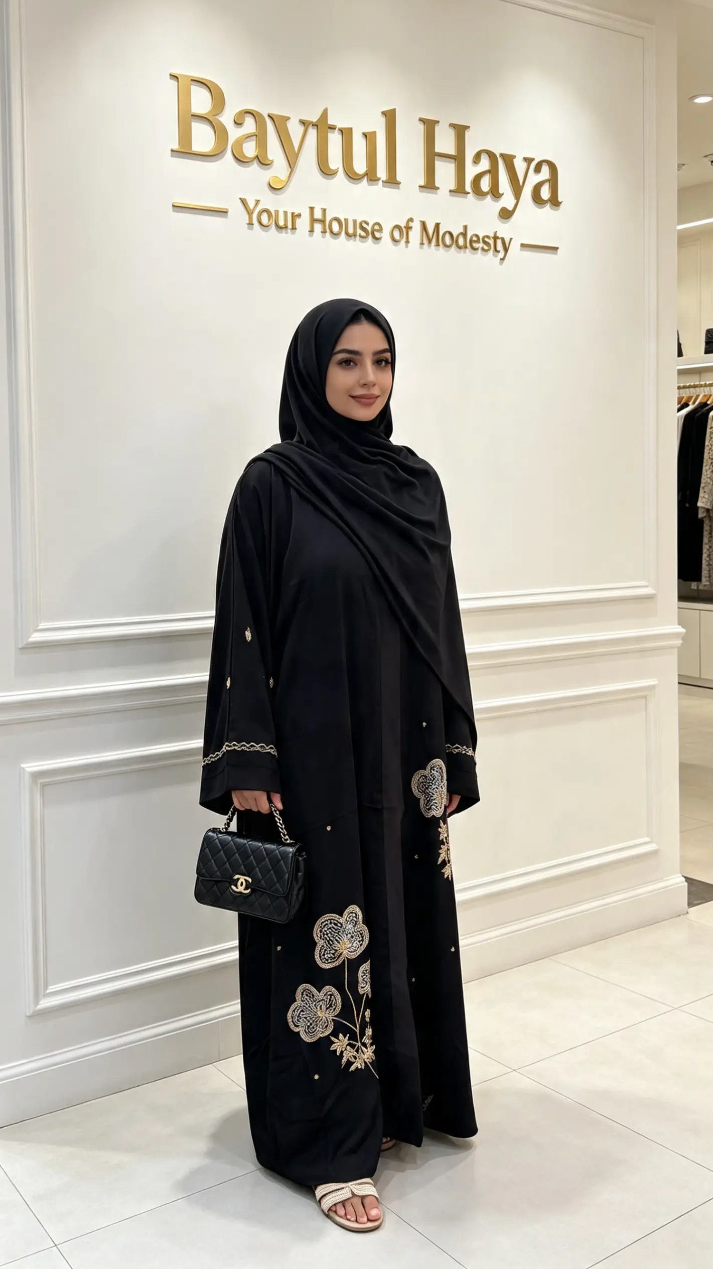Amira Abaya | Gold & Silver Hand-Embroidered Black Zoom Abaya | Baytul Haya