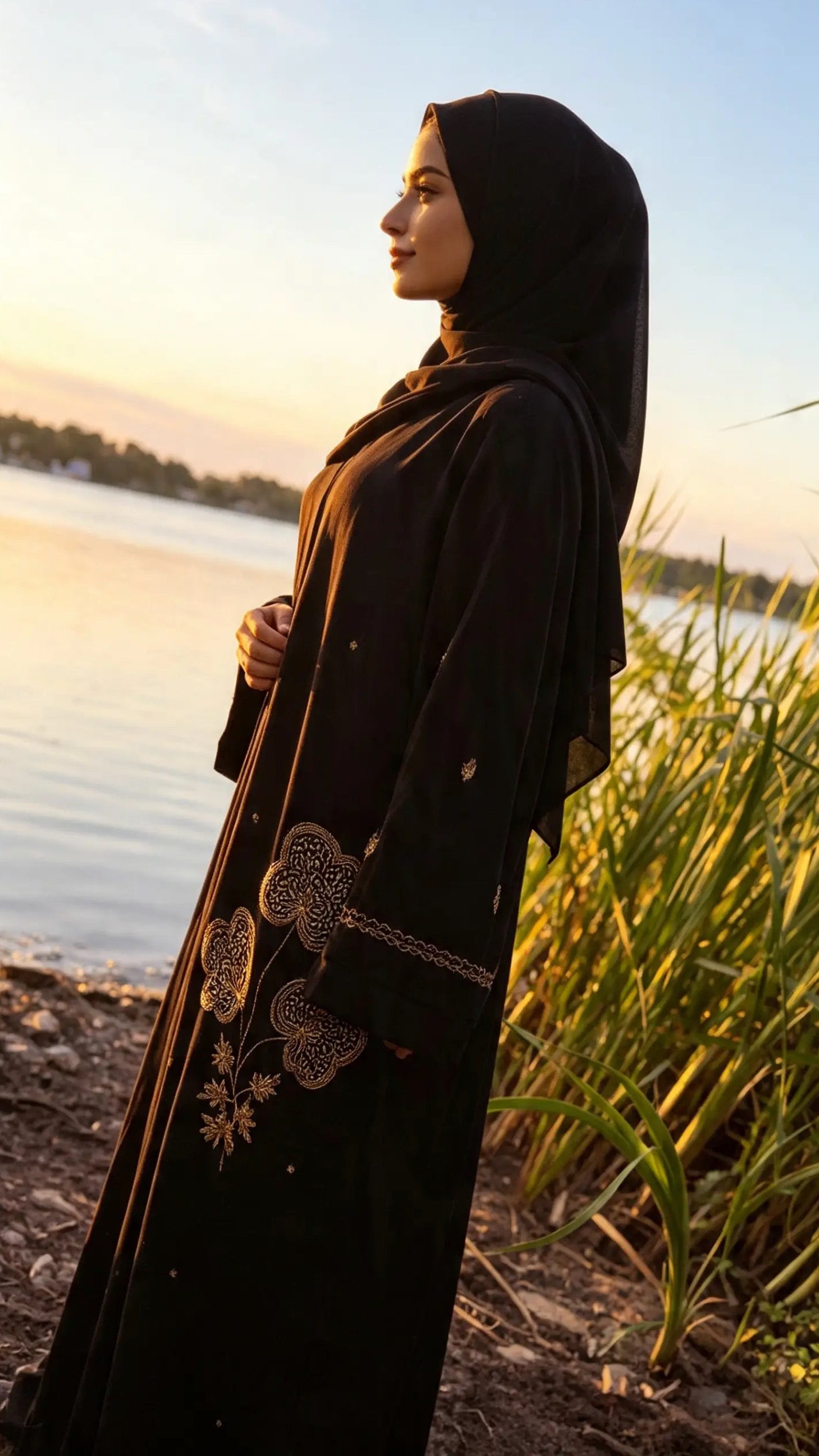 Amira Abaya | Gold & Silver Hand-Embroidered Black Zoom Abaya | Baytul Haya