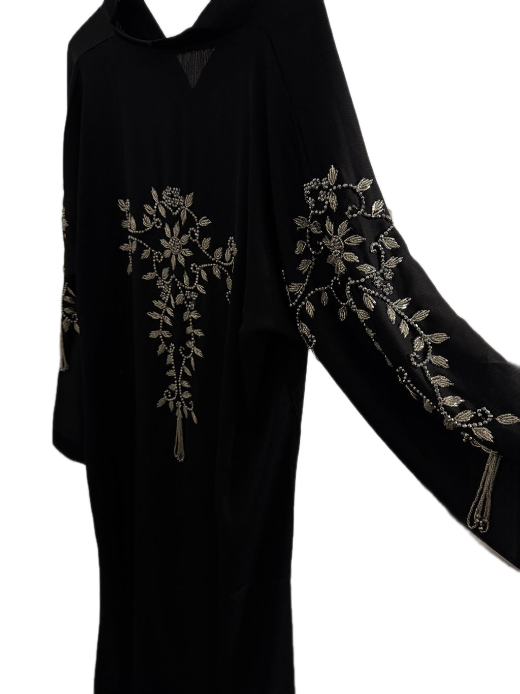 Maryam Abaya | Silver Hand-Embroidered Black Zoom Abaya | Baytul Haya