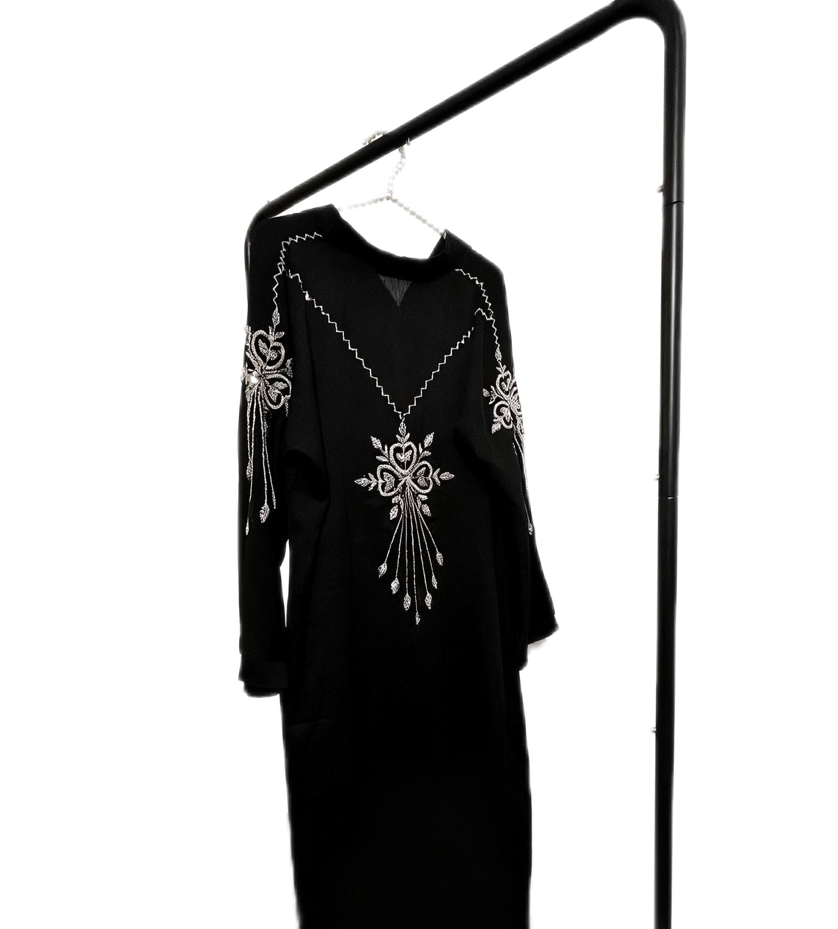 Ayah Abaya | Silver Hand-Embroidered Black Zoom Abaya | Baytul Haya