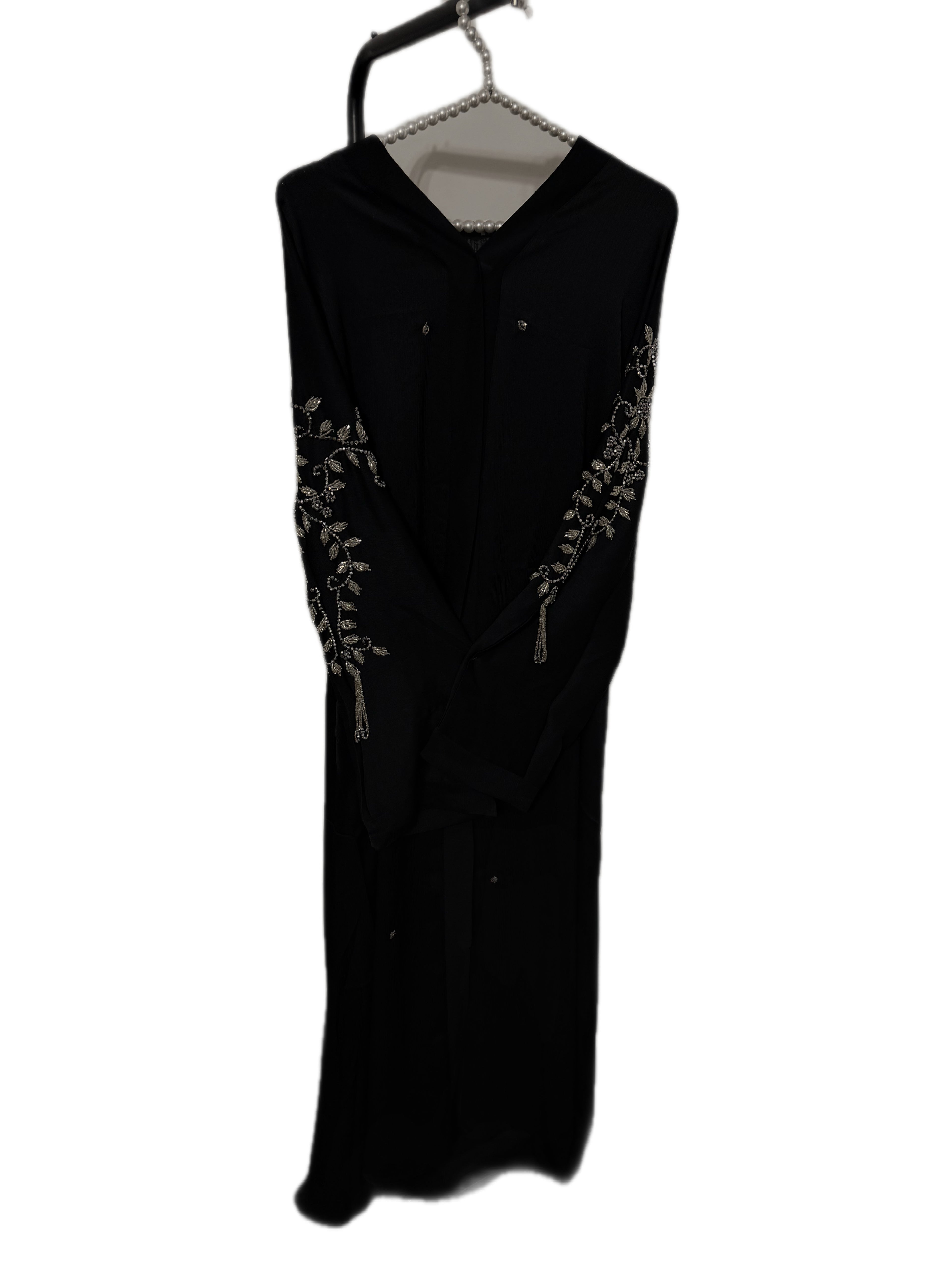 Maryam Abaya | Silver Hand-Embroidered Black Zoom Abaya | Baytul Haya