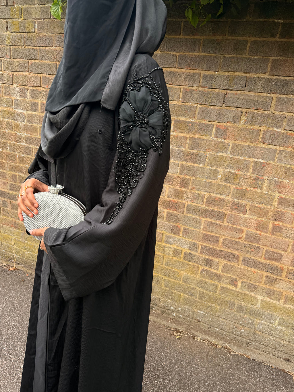Isha Abaya | Black 3D Floral Embroidered Abaya | Baytul Haya