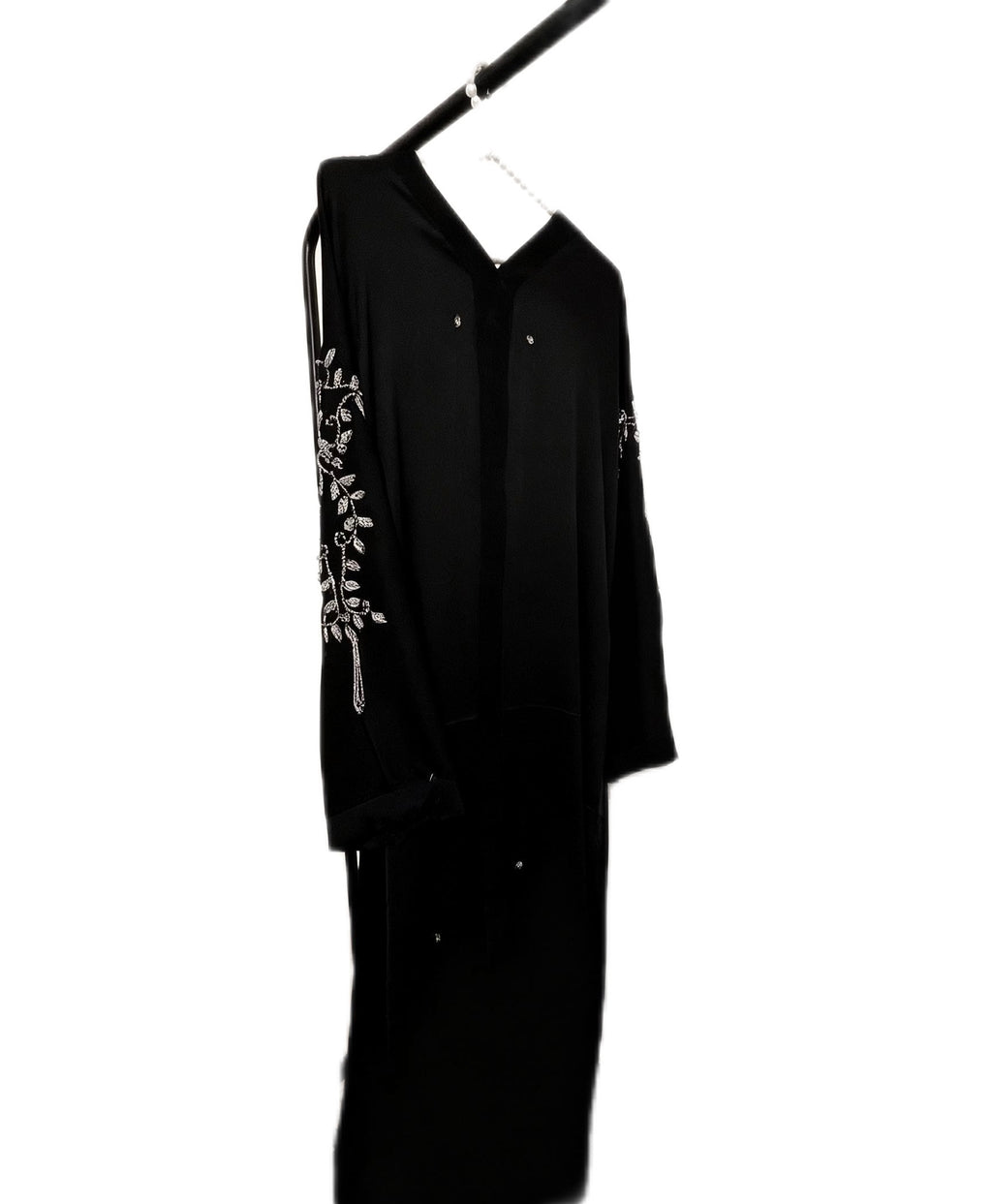 Maryam Abaya | Silver Hand-Embroidered Black Zoom Abaya | Baytul Haya