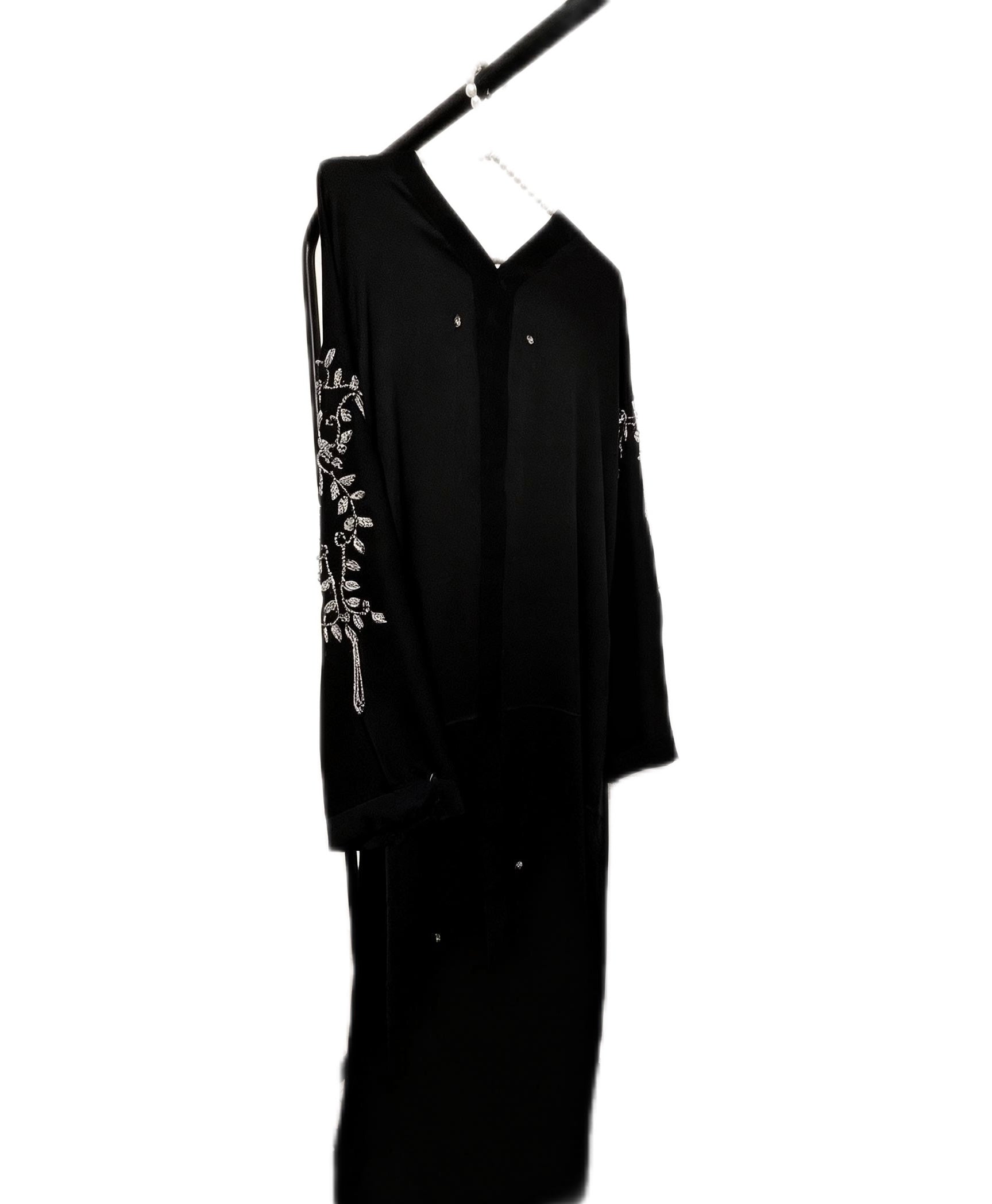 Maryam Abaya | Silver Hand-Embroidered Black Zoom Abaya | Baytul Haya