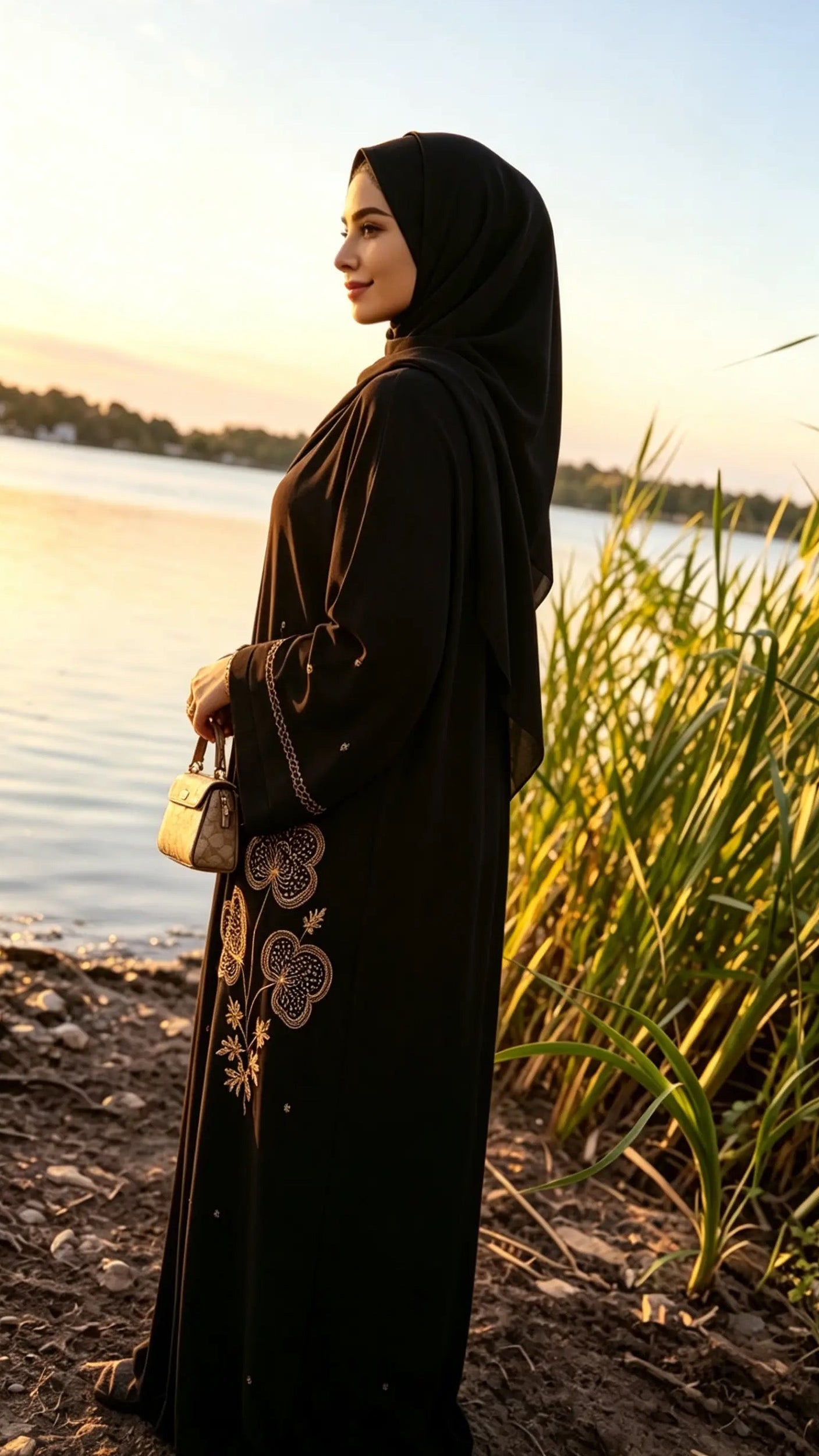 Amira Abaya | Gold & Silver Hand-Embroidered Black Zoom Abaya | Baytul Haya