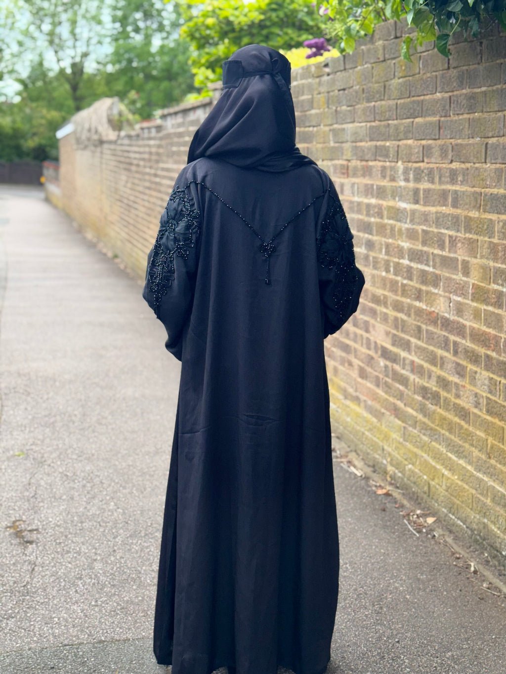 Isha Abaya | Black 3D Floral Embroidered Abaya | Baytul Haya