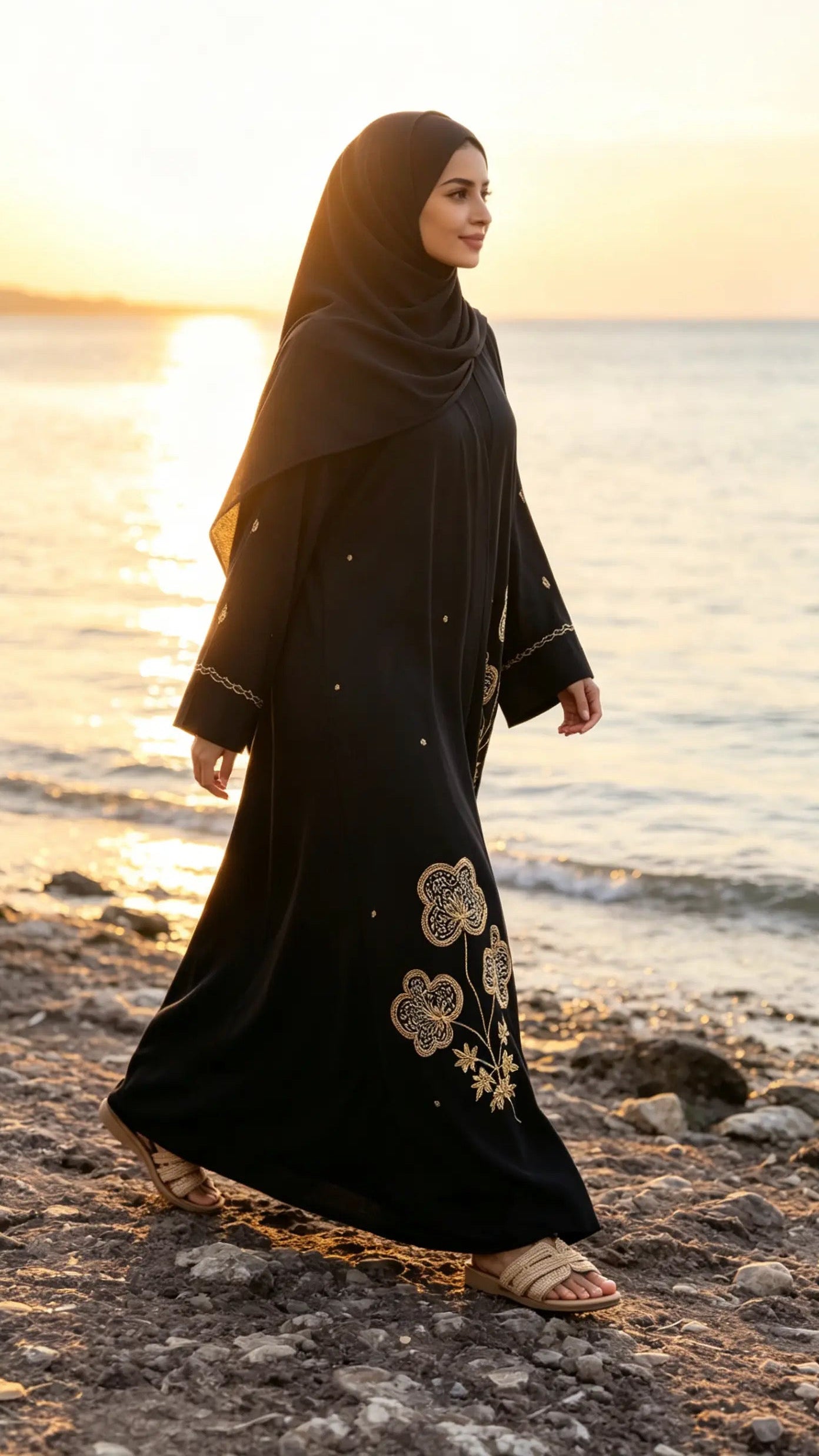 Amira Abaya | Gold & Silver Hand-Embroidered Black Zoom Abaya | Baytul Haya