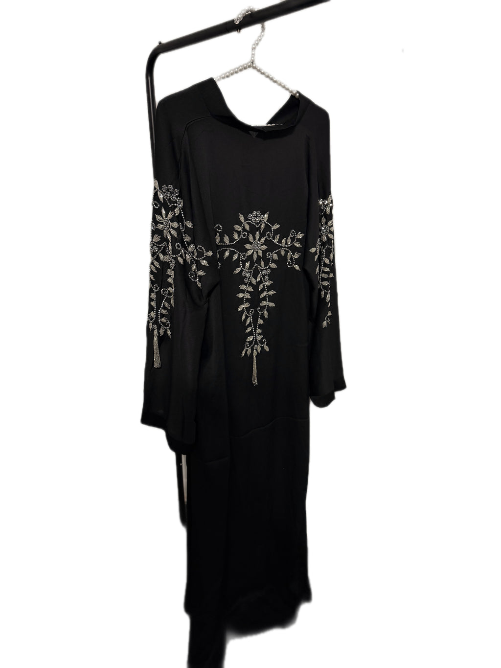 Maryam Abaya | Silver Hand-Embroidered Black Zoom Abaya | Baytul Haya