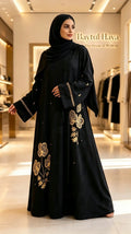 Amira Abaya | Gold & Silver Hand-Embroidered Black Zoom Abaya | Baytul Haya