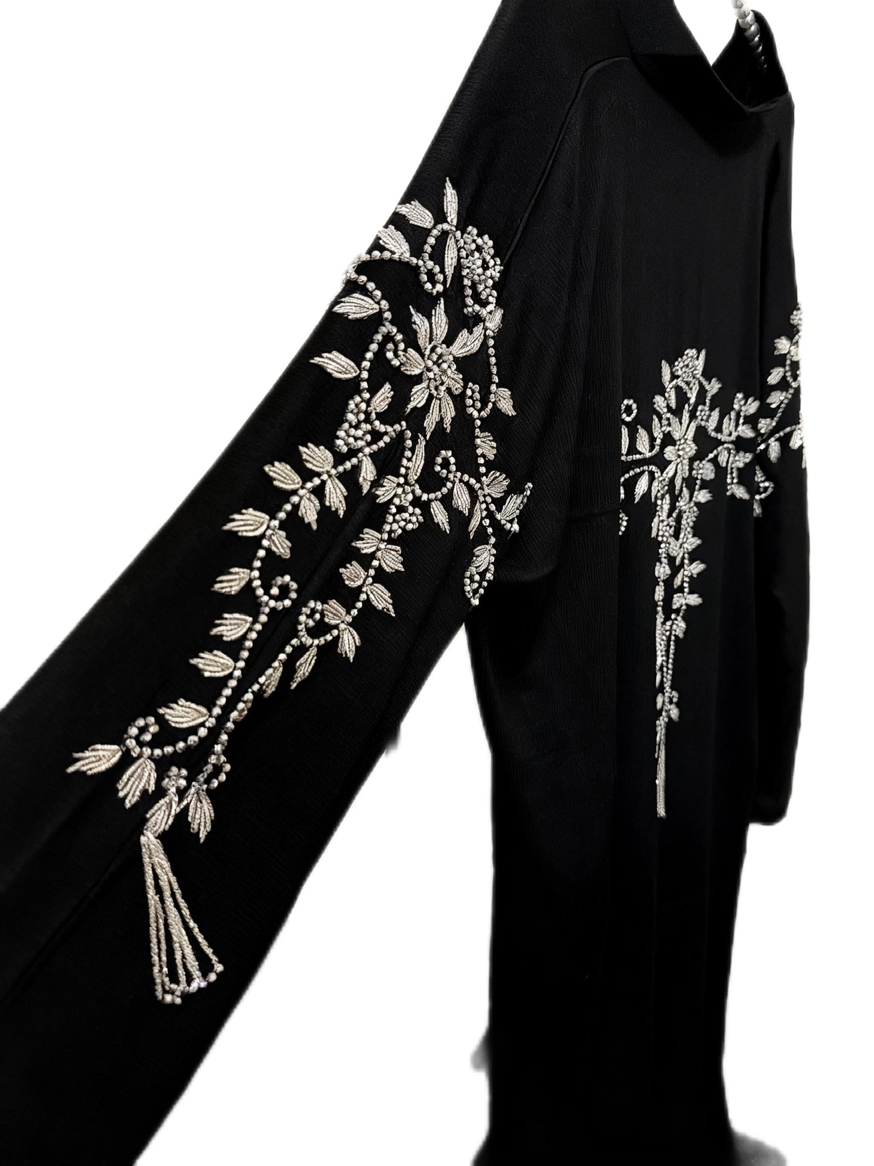 Maryam Abaya | Silver Hand-Embroidered Black Zoom Abaya | Baytul Haya