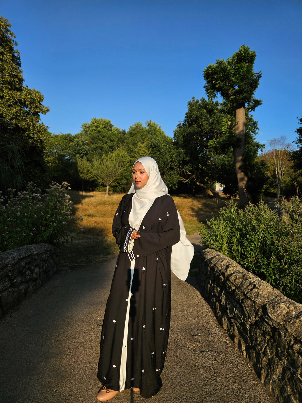 Tulip Abaya | Hand-Embroidered Satin Georgette Abaya | Baytul Haya
