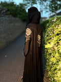 Layla Abaya | Gold Rose Hand-Embroidered Black Zoom Abaya | Baytul Haya