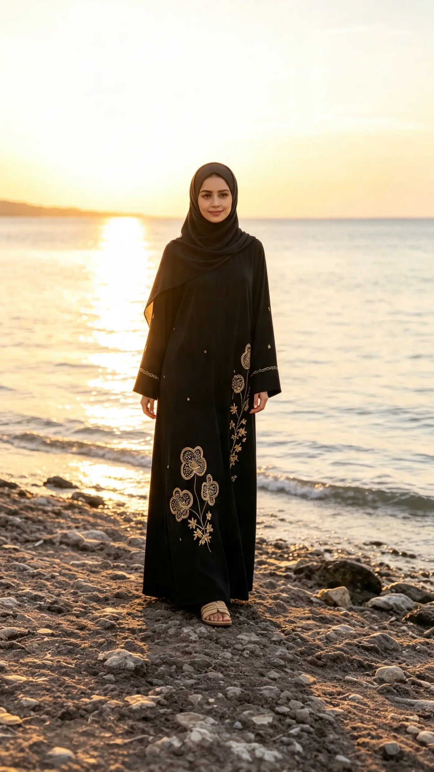 Amira Abaya | Gold & Silver Hand-Embroidered Black Zoom Abaya | Baytul Haya