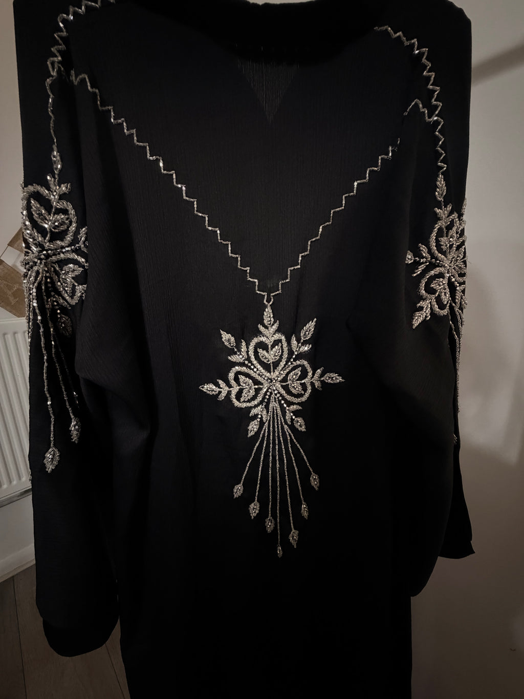 Ayah Abaya | Silver Hand-Embroidered Black Zoom Abaya | Baytul Haya