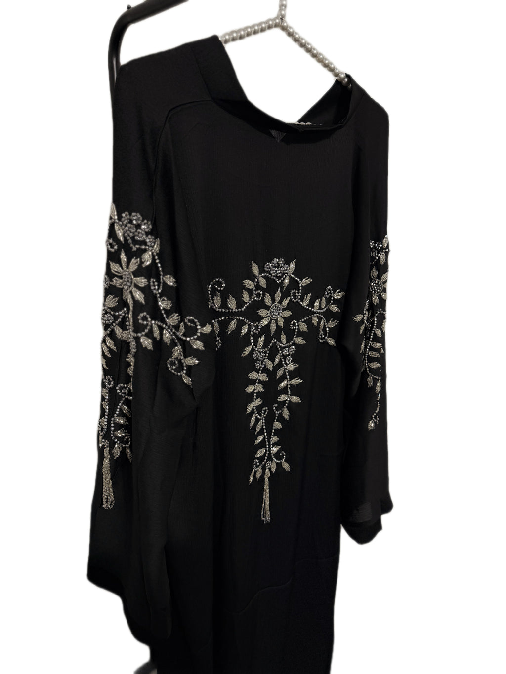Maryam Abaya | Silver Hand-Embroidered Black Zoom Abaya | Baytul Haya