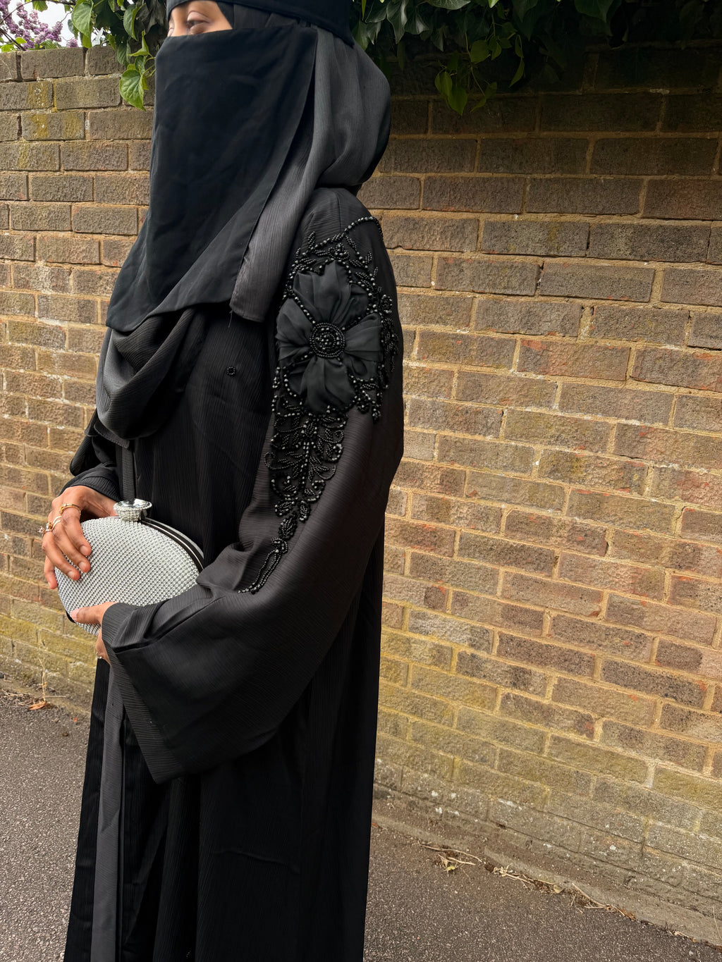 Isha Abaya | Black 3D Floral Embroidered Abaya | Baytul Haya