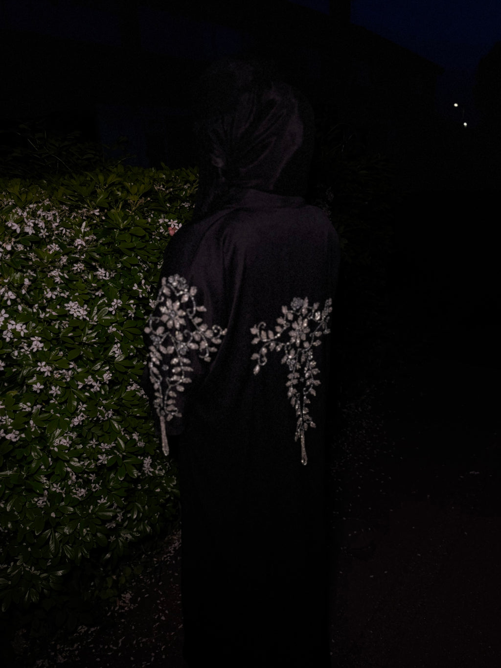Maryam Abaya | Silver Hand-Embroidered Black Zoom Abaya | Baytul Haya