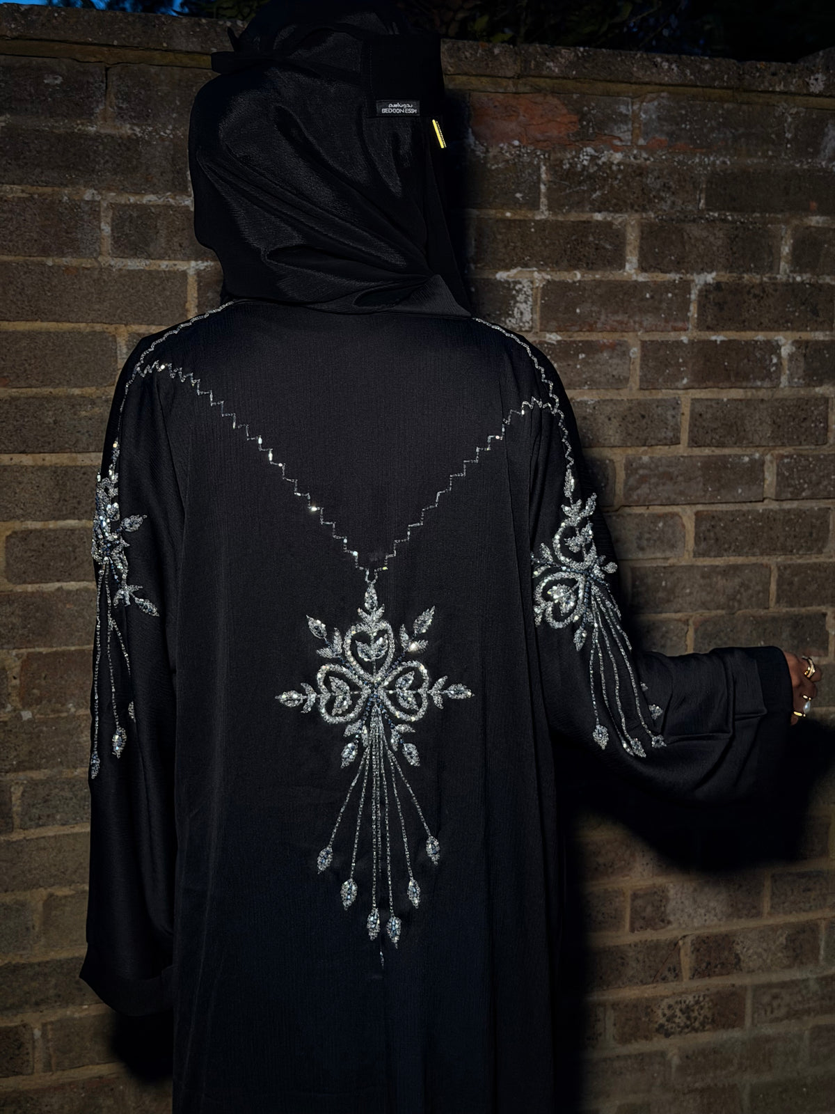 Ayah Abaya | Silver Hand-Embroidered Black Zoom Abaya | Baytul Haya