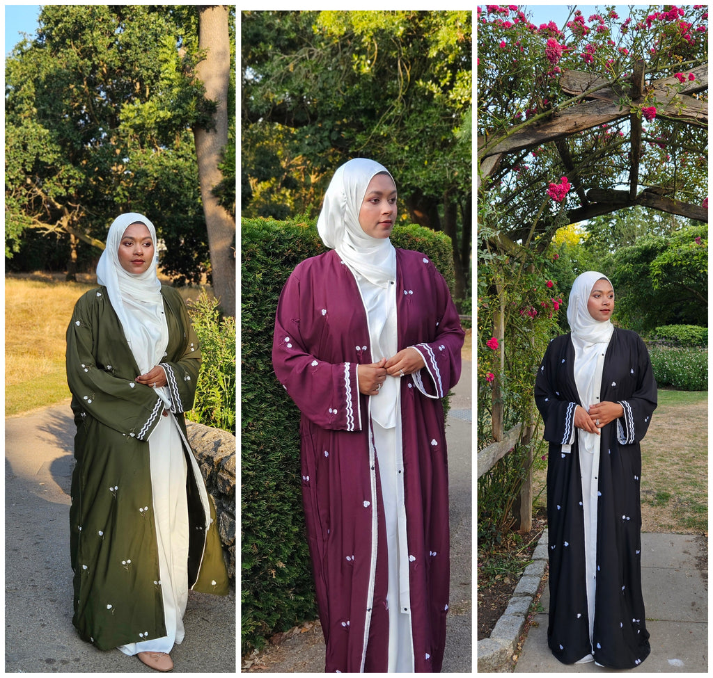 Tulip Abaya | Hand-Embroidered Satin Georgette Abaya | Baytul Haya