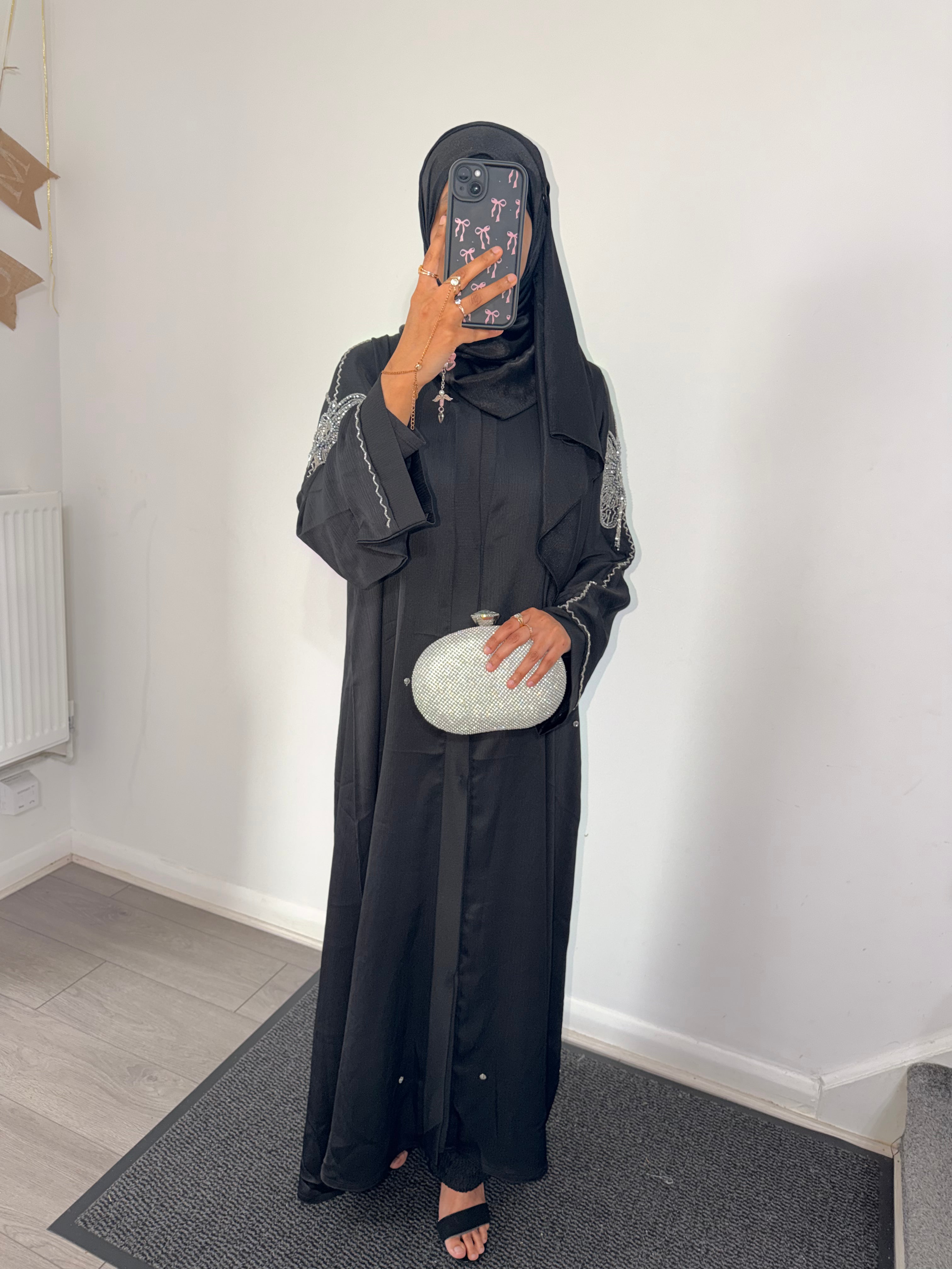 Farah Abaya | Butterfly Hand-Embroidered Black Zoom Abaya | Baytul Haya