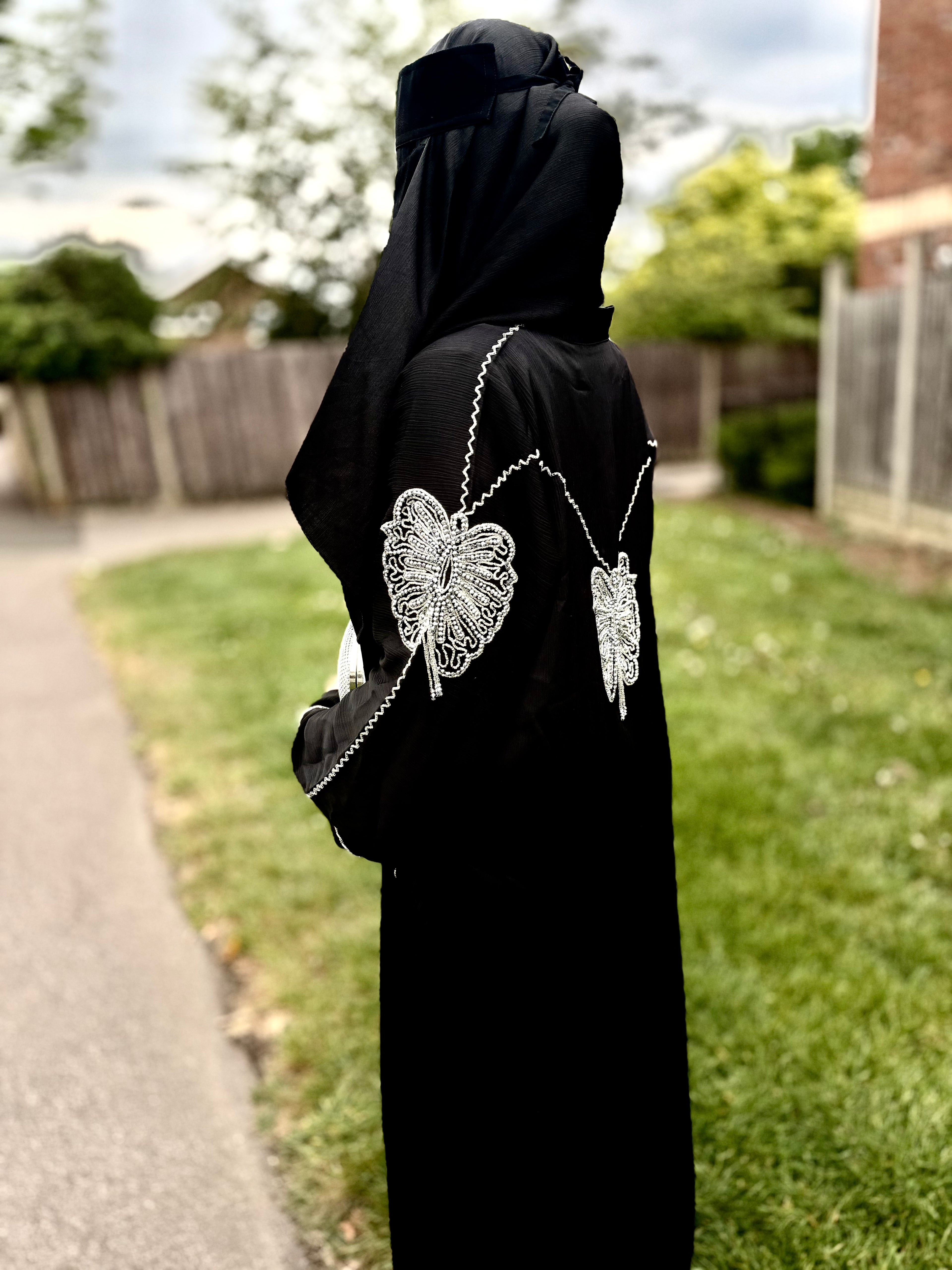 Farah Abaya | Butterfly Hand-Embroidered Black Zoom Abaya | Baytul Haya