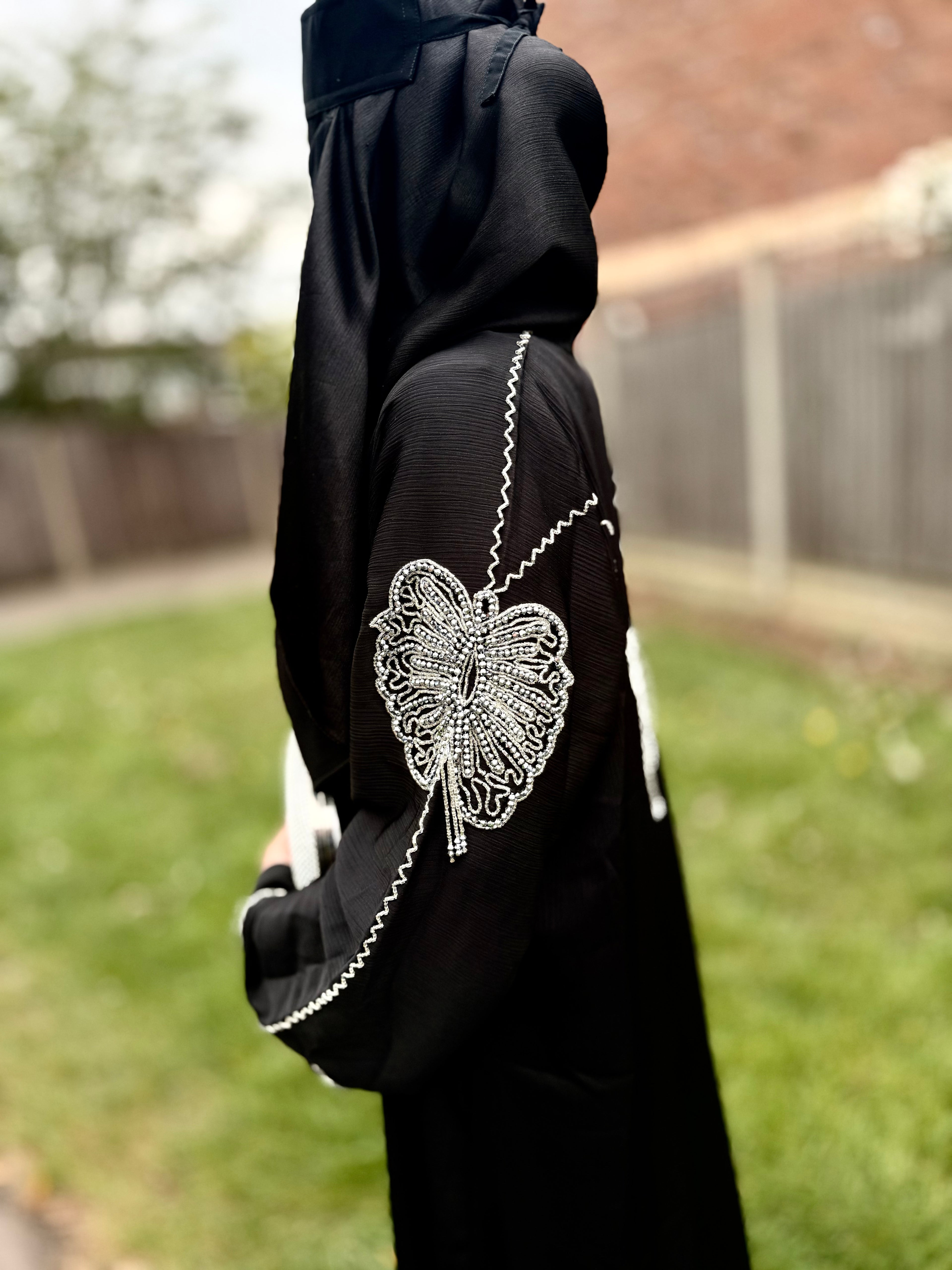 Farah Abaya | Butterfly Hand-Embroidered Black Zoom Abaya | Baytul Haya