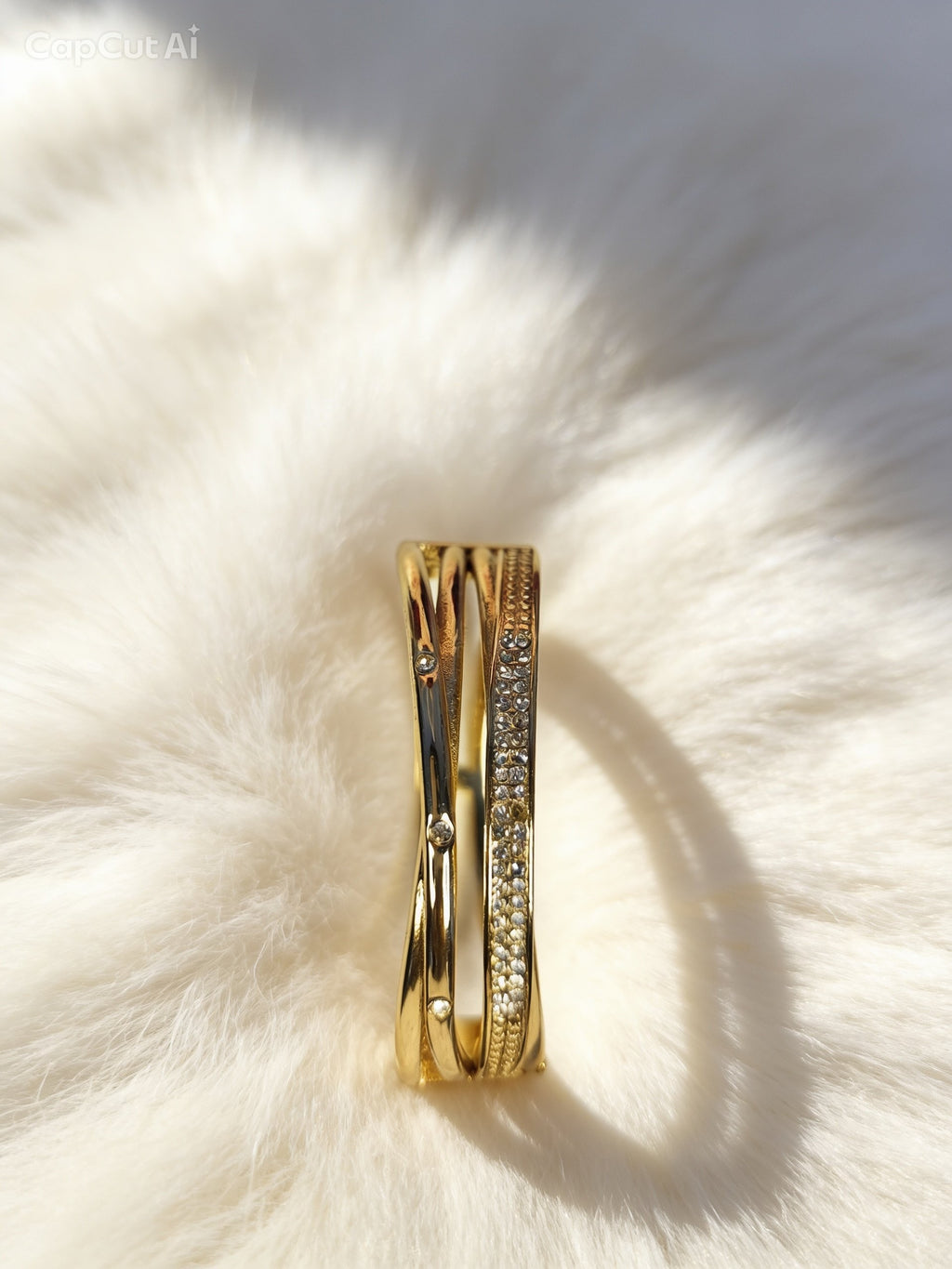 Gold Layered Crossover Bangle With Stones