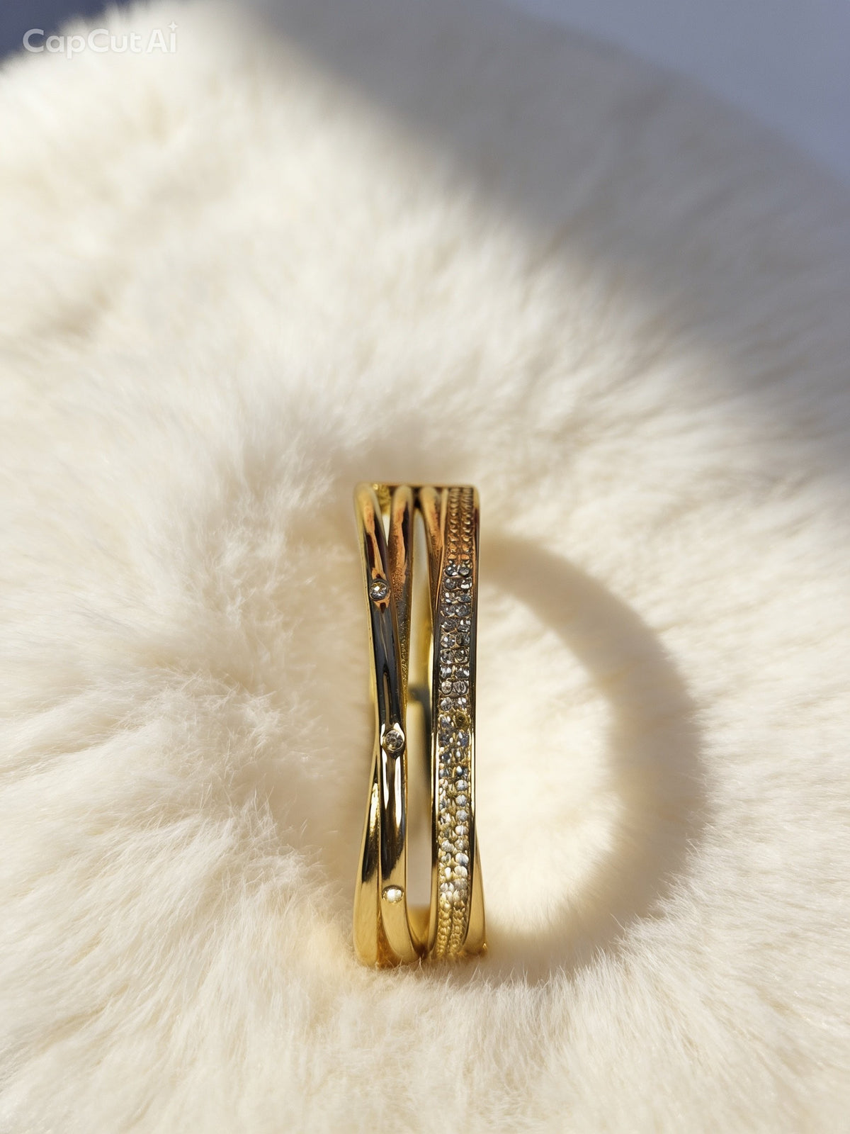 Gold Layered Crossover Bangle With Stones