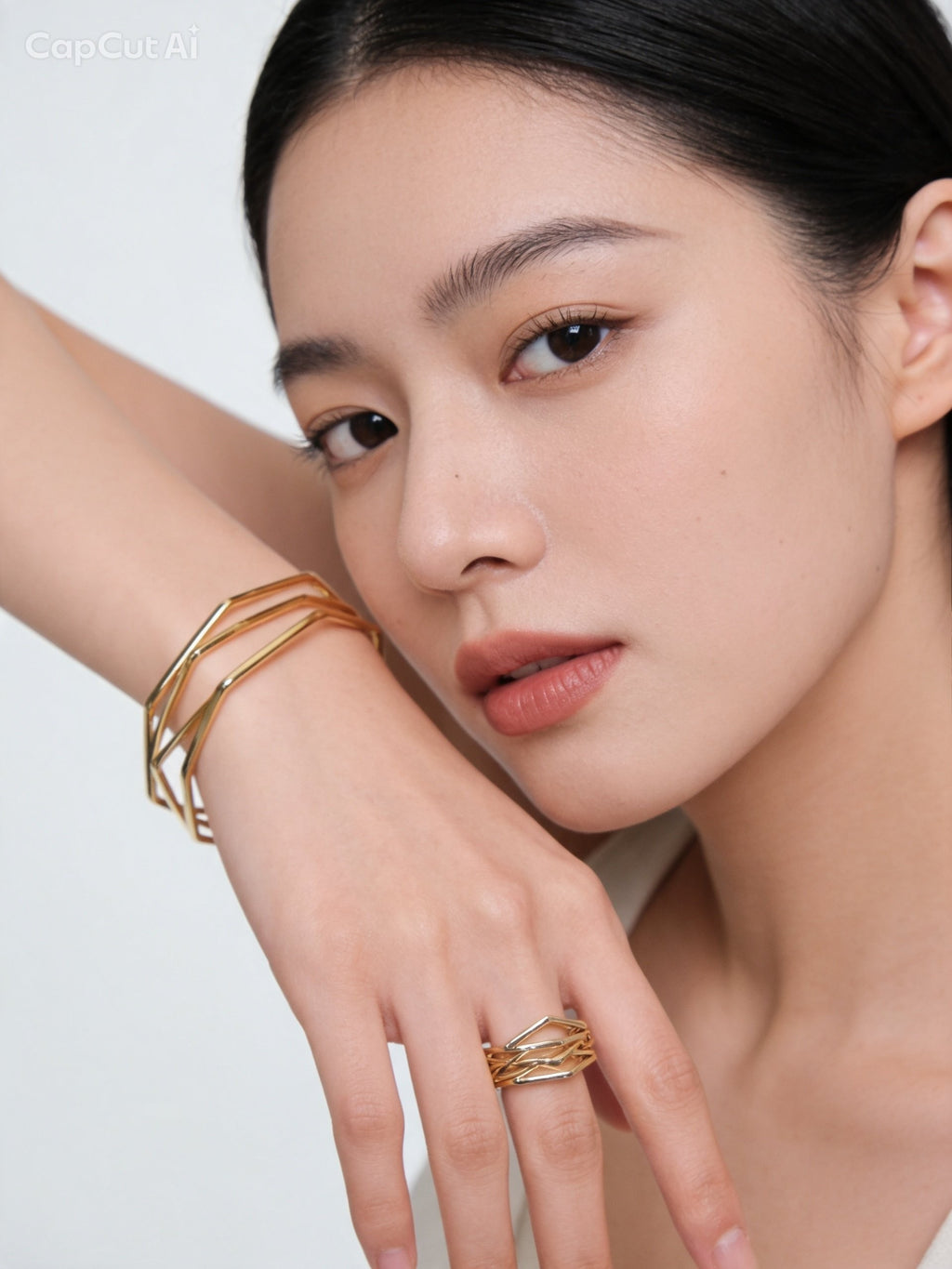 Gold Cuff Bangle & Ring Set