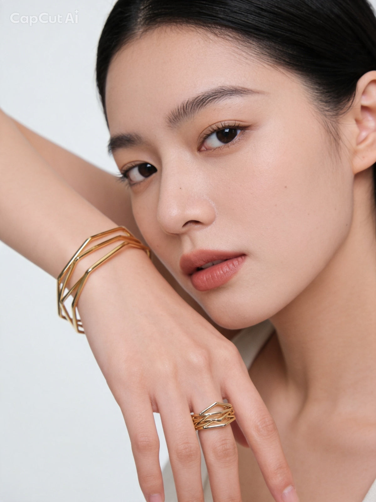 Gold Cuff Bangle & Ring Set