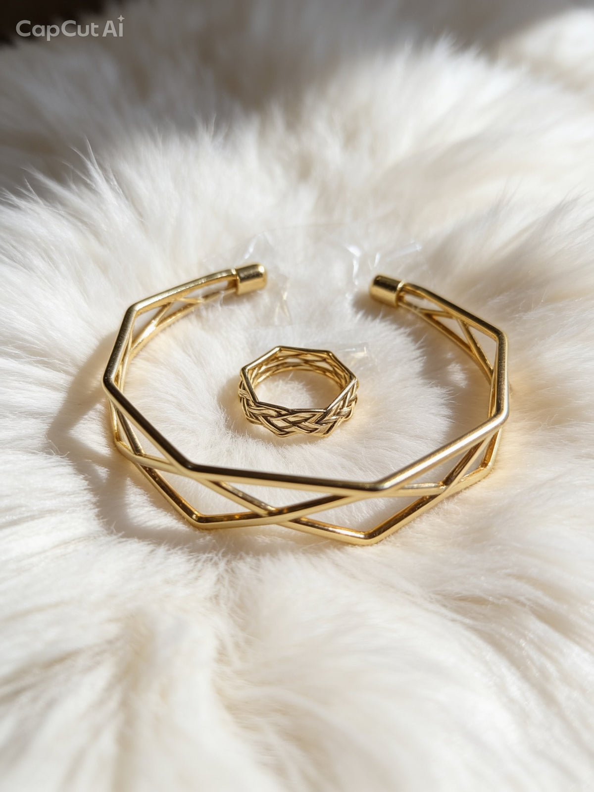 Gold Cuff Bangle & Ring Set