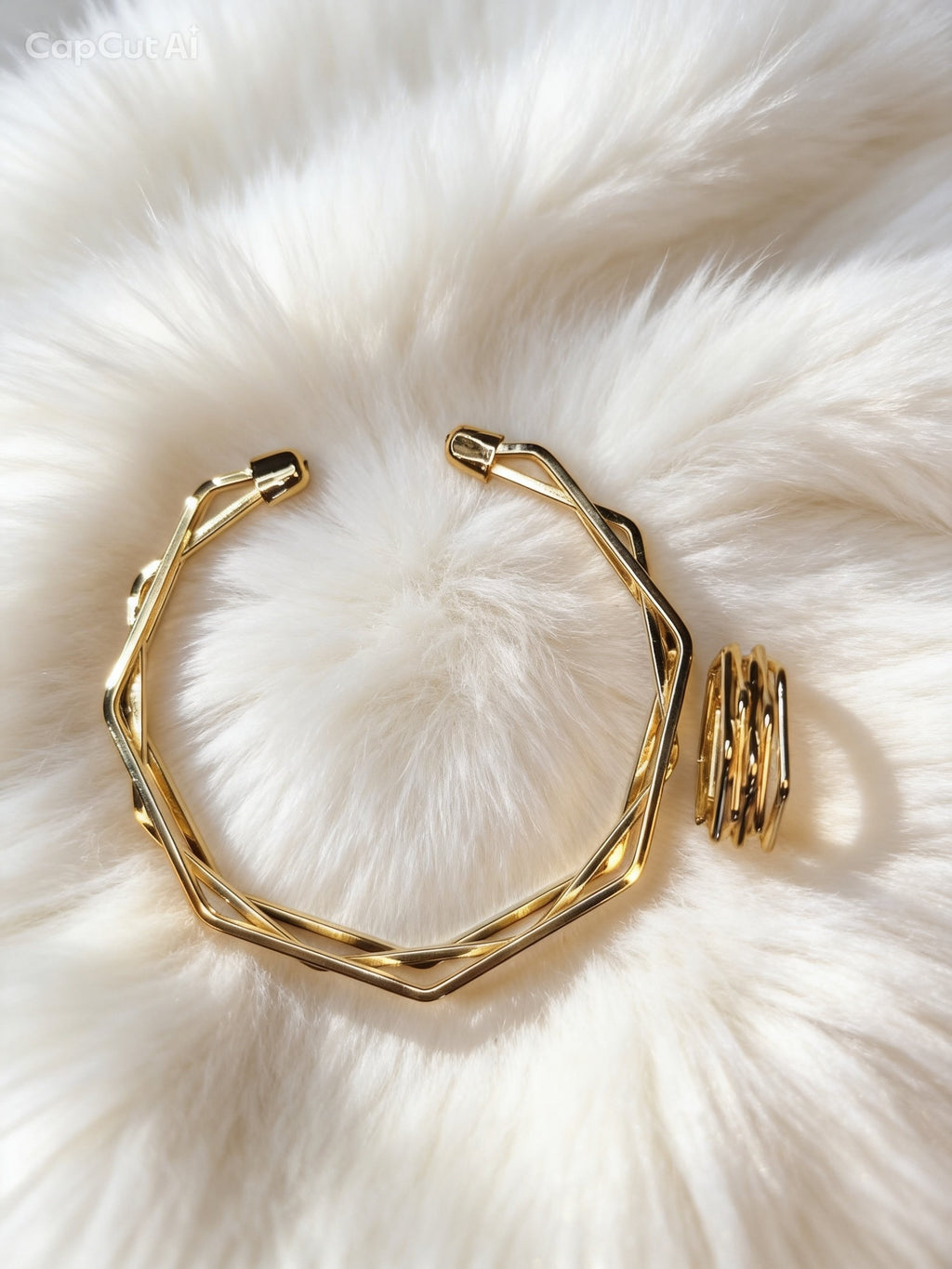 Gold Cuff Bangle & Ring Set