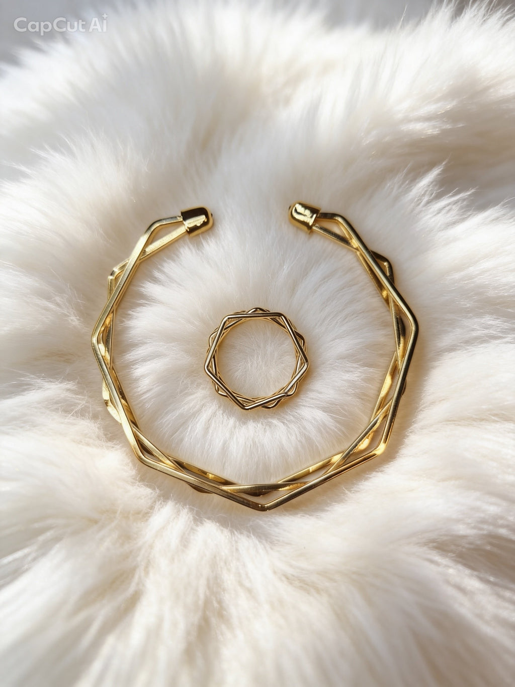 Gold Cuff Bangle & Ring Set