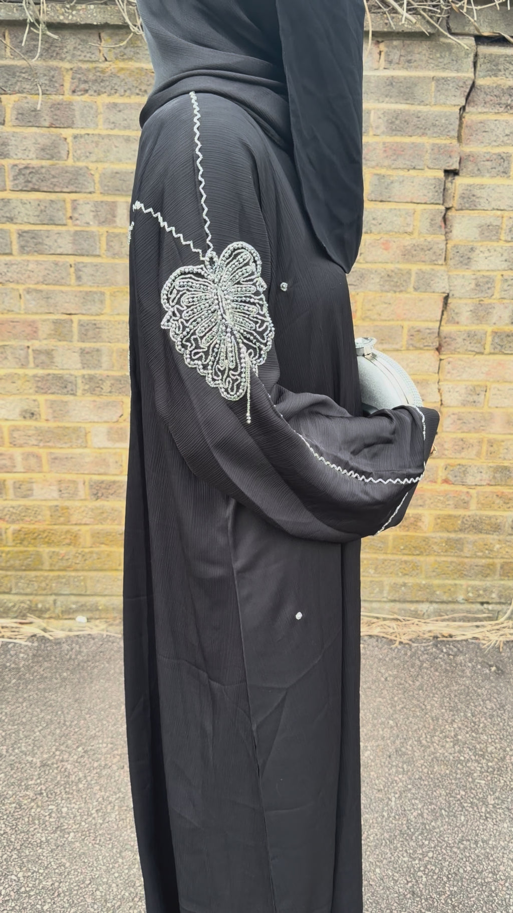 Farah Abaya | Butterfly Hand-Embroidered Black Zoom Abaya | Baytul Haya