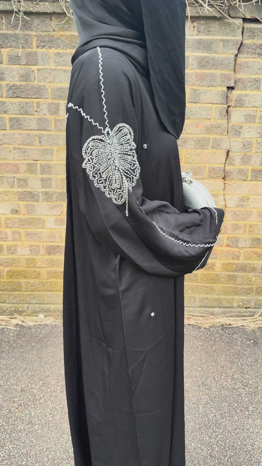 Farah Abaya | Butterfly Hand-Embroidered Black Zoom Abaya | Baytul Haya