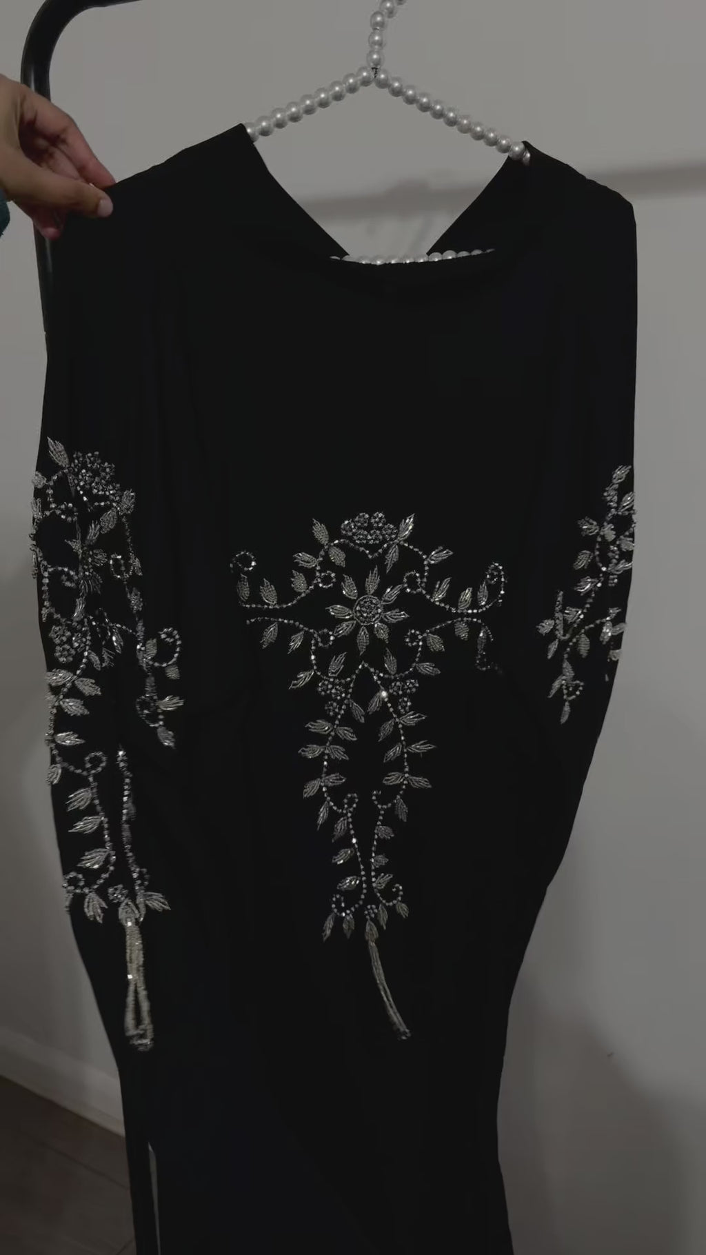 Maryam Abaya | Silver Hand-Embroidered Black Zoom Abaya | Baytul Haya