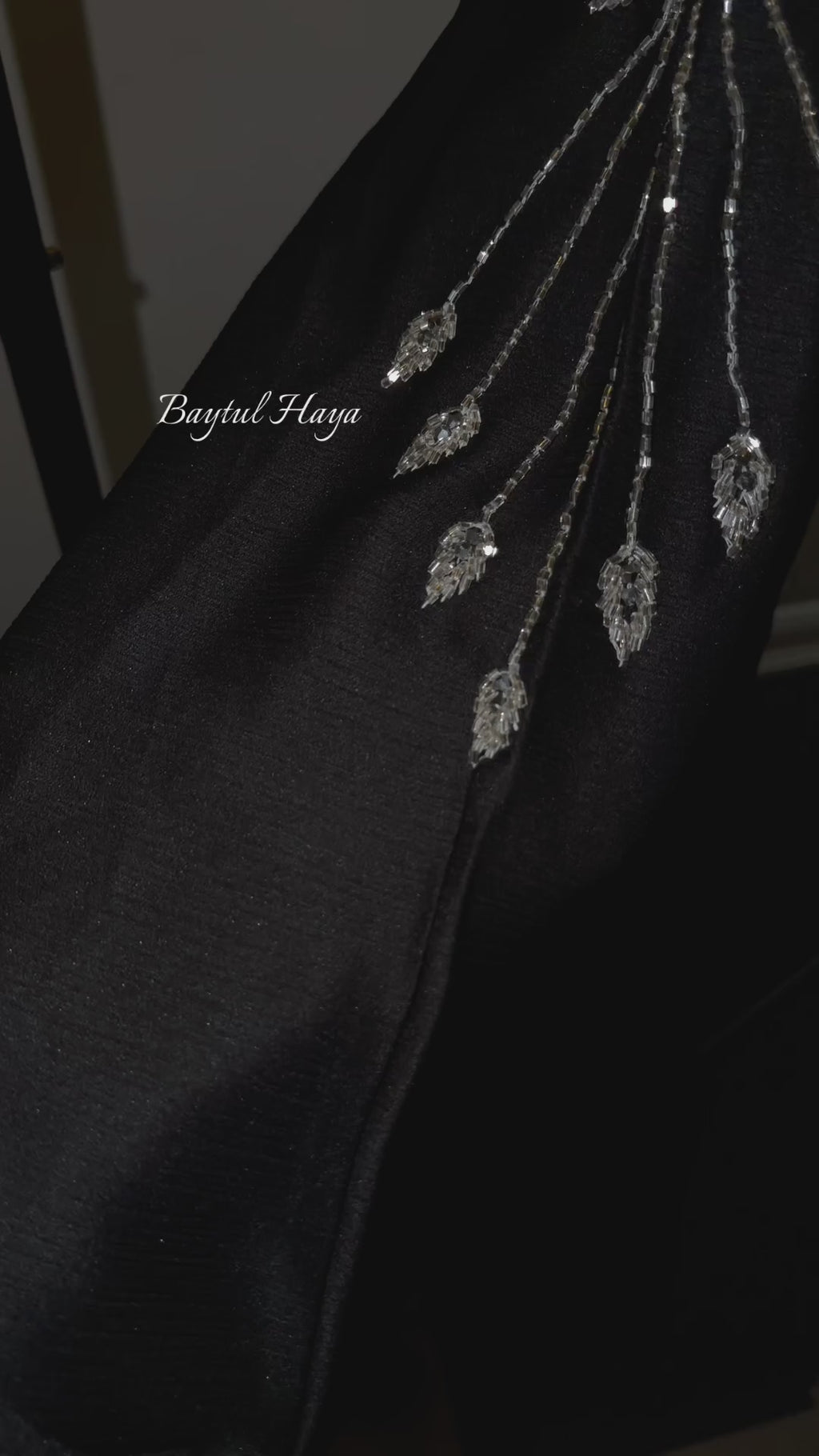 Ayah Abaya | Silver Hand-Embroidered Black Zoom Abaya | Baytul Haya